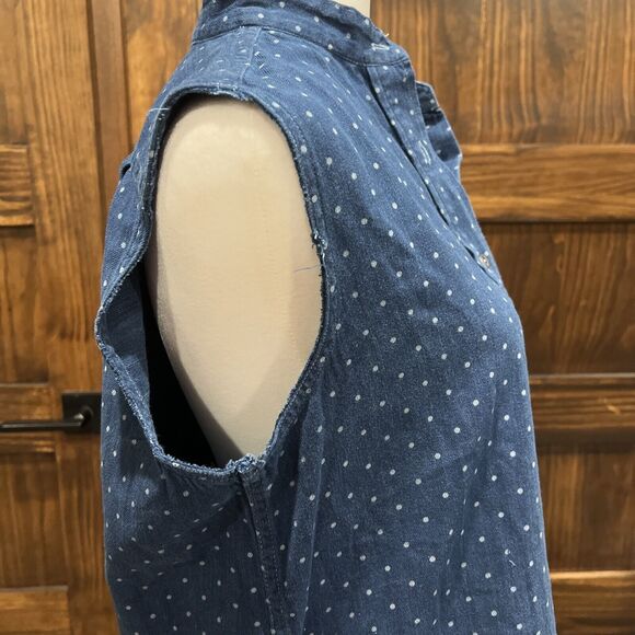 LRL Lauren Jeans Tunic Shirt Women S Sleeveless Polka Dot Denim Button Chambray - Picture 8 of 16